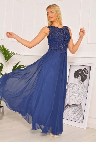 Elegancka długa zdobiona rozkloszowana sukienka. Model: PW-2805