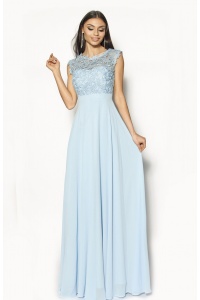 Gipiurowa sukienka maxi w kolorze brudnego niebieskiego. Model:IP-3048