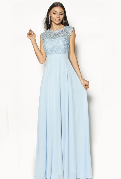 Gipiurowa sukienka maxi w kolorze brudnego niebieskiego. Model:IP-3048