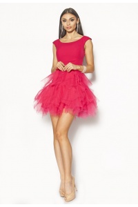 Piękna sukienka mini z tiulowym dołem w kolorze malinowym Model: BO-3073
