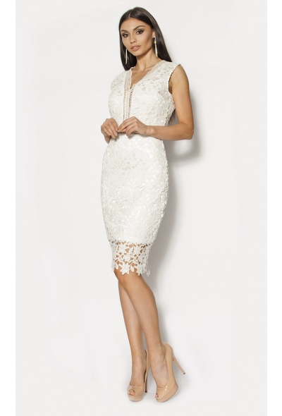 Elegancka biała sukienka z gipiury Model: IP-3030