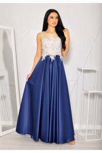 Efektowna sukienka satynowa z ozdobną górą Model: PW-3087