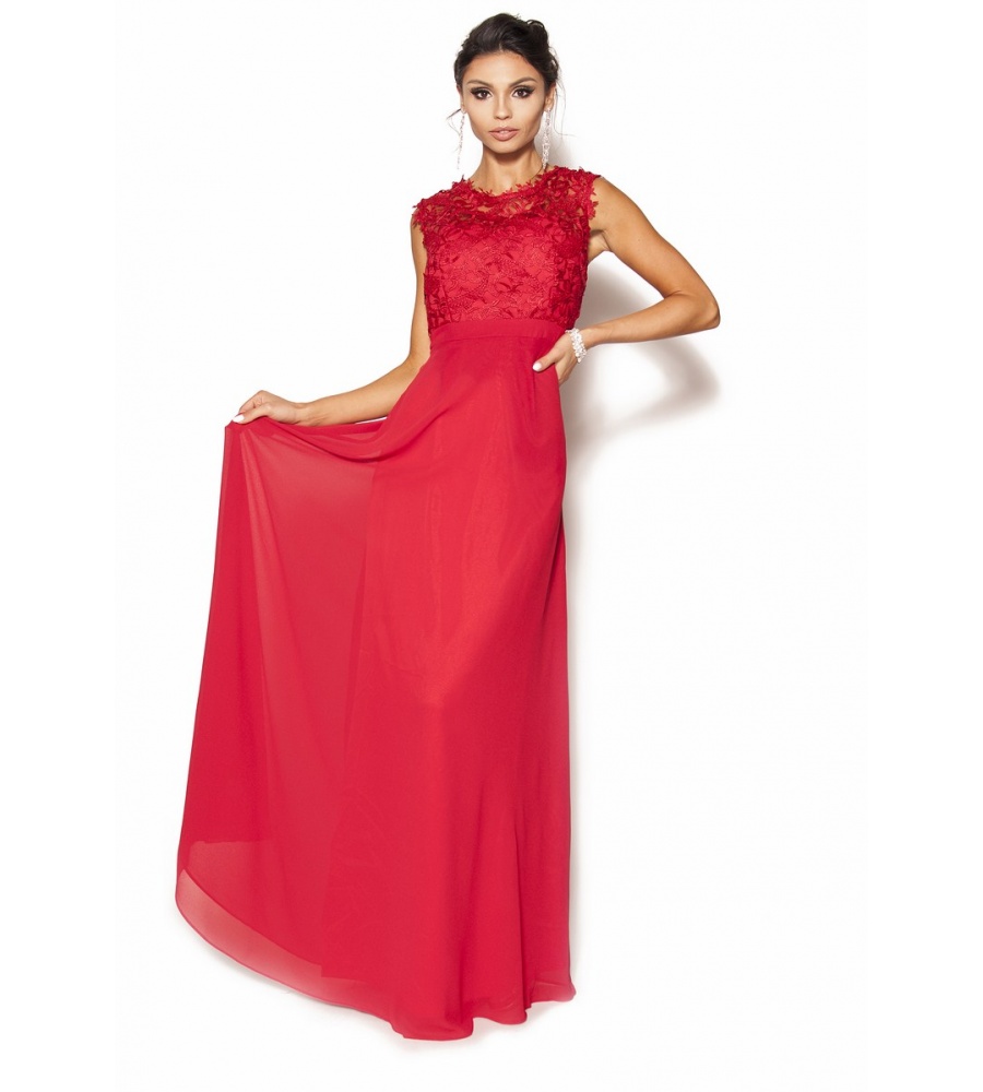 Gipiurowa zwiewna sukienka w kolorze czerwieni Model:IP-3718