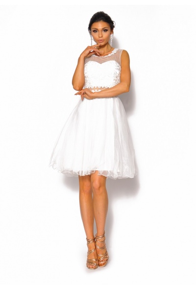 Rozkloszowana sukienka mini w kolorze białym Model: IP-4019