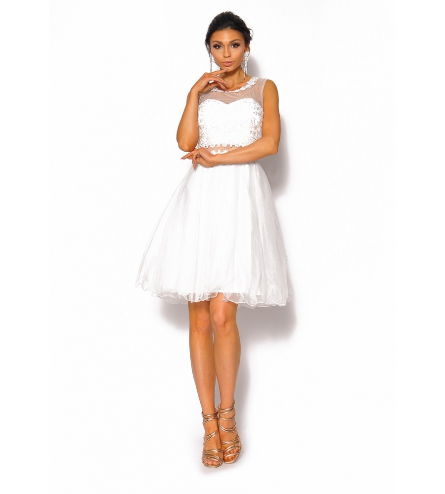 Rozkloszowana sukienka mini w kolorze białym Model: IP-4019