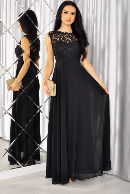 Gipiurowa zwiewna sukienka w kolorze czarnym. Model: IP-4293