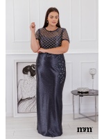 Elegancka maxi sukienka z krótkim rękawkiem w kolorze granatowym. Model: CU-4372