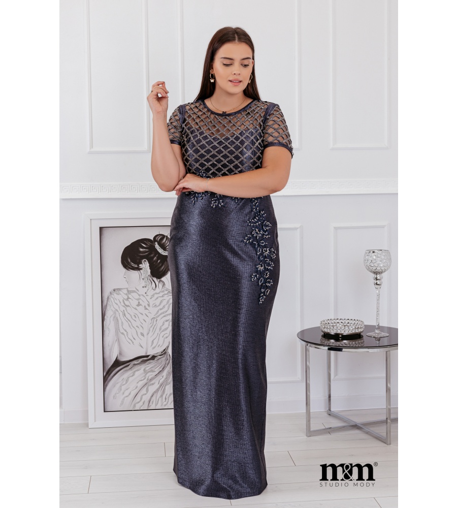 Elegancka maxi sukienka z krótkim rękawkiem w kolorze granatowym. Model: CU-4372
