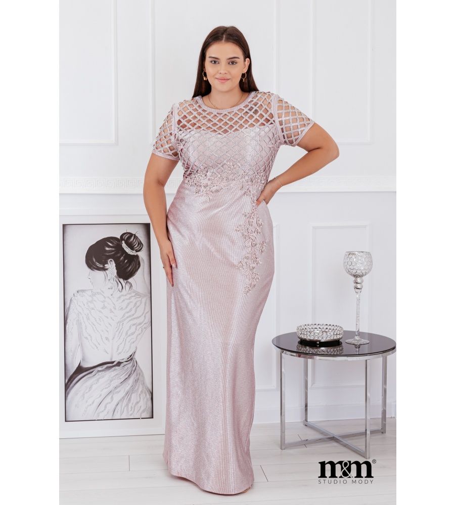 Elegancka maxi sukienka z krótkim rękawkiem w kolorze różu. Model: CU-4732