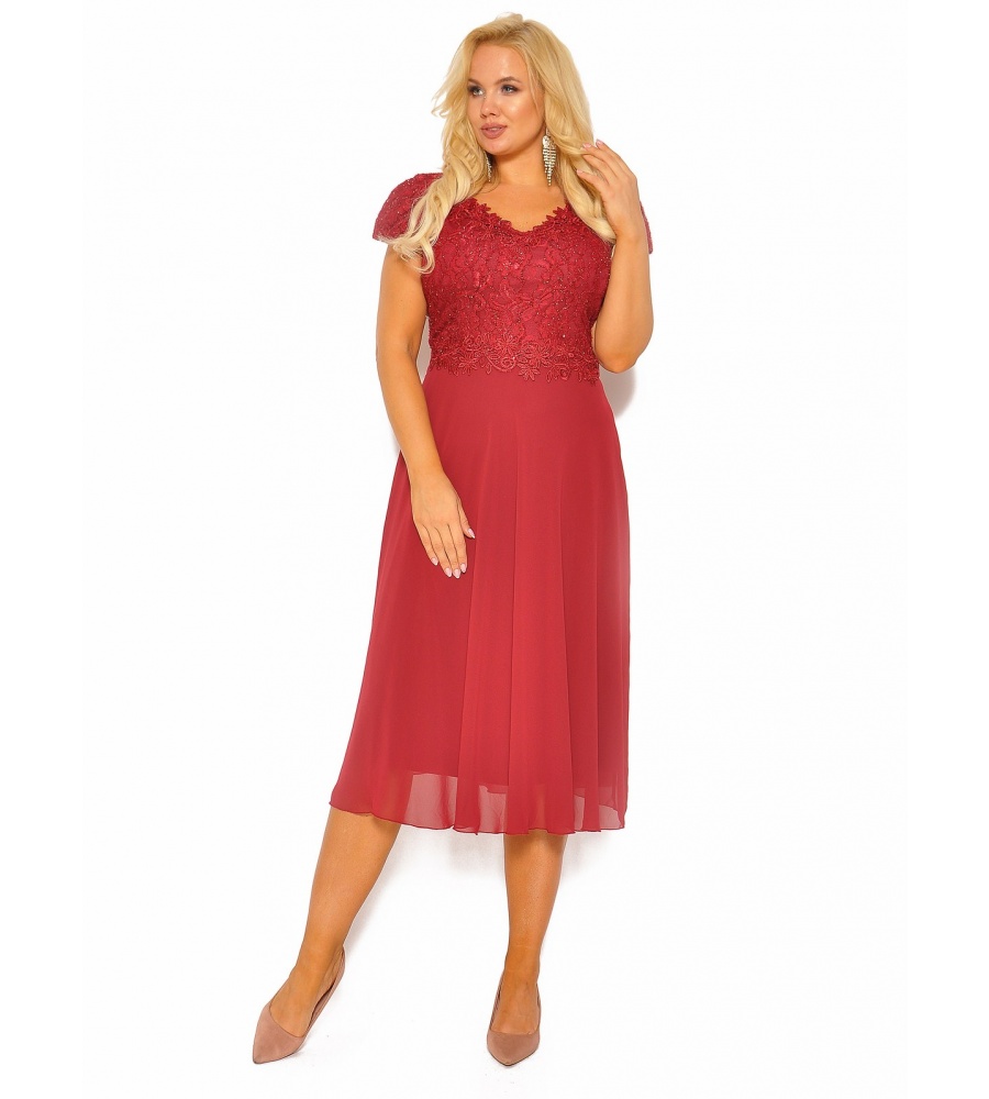 Elegancka sukienka midi z haftowaną górą i zwiewną spódnicą Model: CU-4737