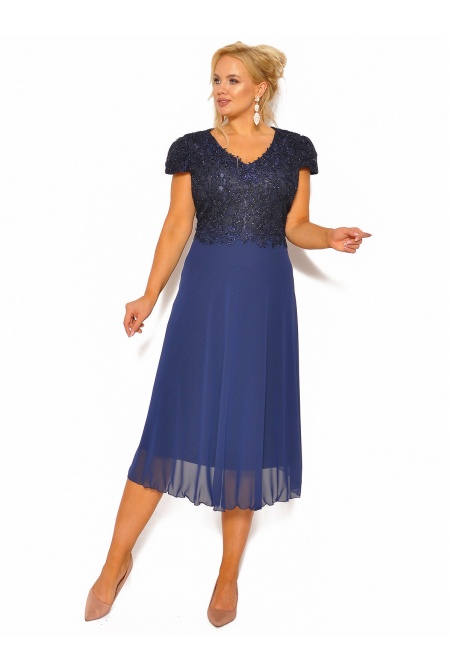 Elegancka sukienka midi z haftowaną górą i zwiewną spódnicą Model: CU-4679