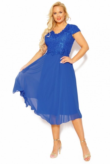 Elegancka sukienka midi z haftowaną górą i zwiewną spódnicą Model: CU-4985