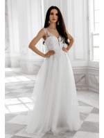 Efektowna śmietankowa suknia ślubna w przystępnej cenie. PW-5161