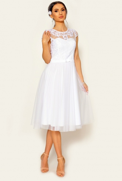 Biała sukienka midi z krótkim rękawkiem w przystępnej cenie Model: ZF-6168