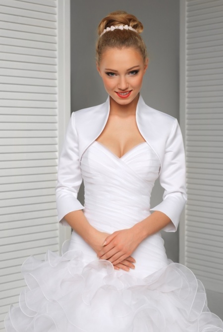 Bolerko ślubne ze stójką KOLOR ECRU/ŚMIETANKA Model: B124 Ivory