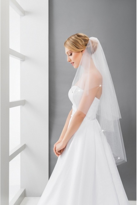 Welon ślubny z kryształkami KOLOR ECRU/ŚMIETANKA Model: W125 Ivory