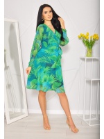 Zwiewna sukienka midi przewiązywana w pasie z tropikalnym wzorem. Model: LO-6345