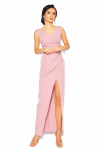 Długa sukienka marszczona po boku w kolorze pudrowego różu.MODEL:KT-6389
