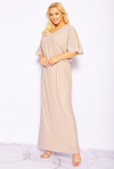 Długa elegancka sukienka w kolorze beżowym. Model: WE-6484