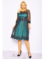 Zielona sukienka midi z czarnym tiulem. Model: CU-6641