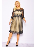 Beżwa sukienka midi z czarnym tiulem. Model:CU-6642