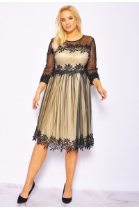 Beżwa sukienka midi z czarnym tiulem. Model:CU-6642