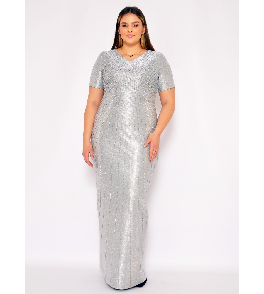 Elegancka prosta sukienka w kolorze srebrnym. MODEL: CU-6968