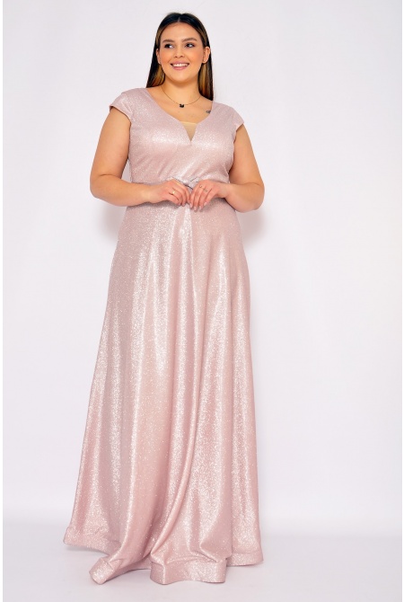 Elegancka połyskujaca sukienka maxi w kolorze pudrowego różu. MODEL: CU-7012