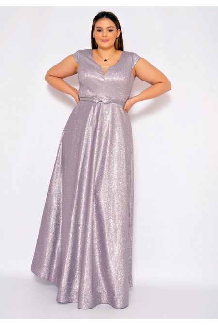 Elegancka połyskujaca sukienka maxi w kolorze wrzosowym. MODEL: CU-7013