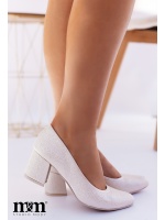 Eleganckie złoto-beżowe czółenka na słupku. Model: 035 Zł Nak