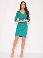 Sukienka mini maszczona po boku z brokatem w kolorze turkusowym. MODEL: KM-7170
