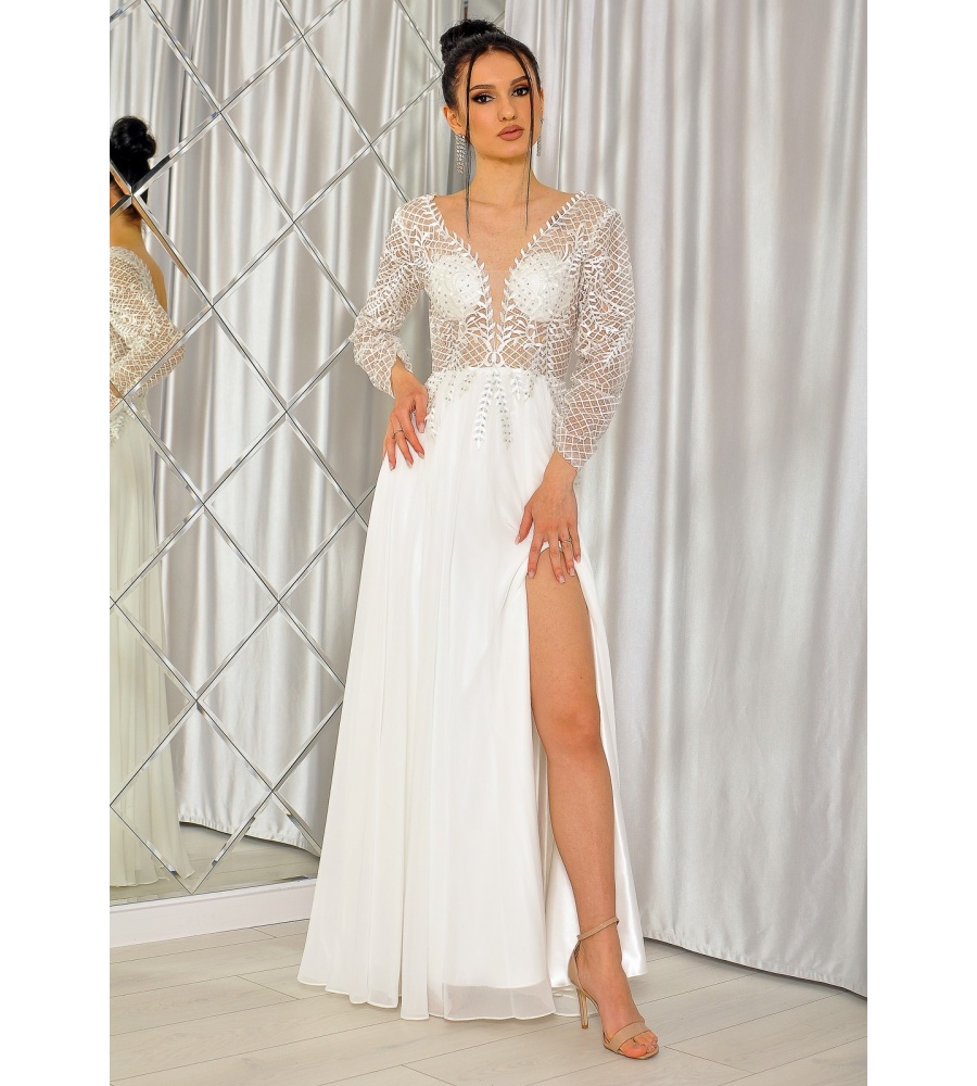 Sukienka ślubna maxi w kolorze białym. MODEL:PW-7267