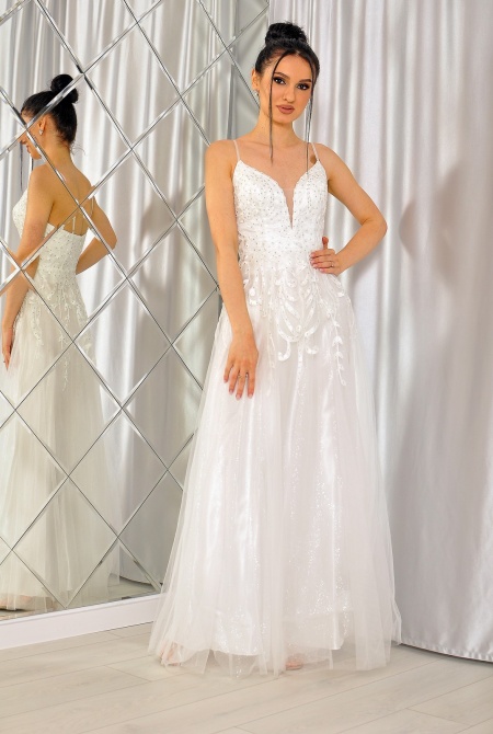 Sukienka ślubna maxi lekko brokatowa. MODEL:PW-7269