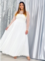 Sukienka maxi zabudowany dekolt z długim rękawem haftowane kwiaty i pas w talii. MODEL: PW-7272