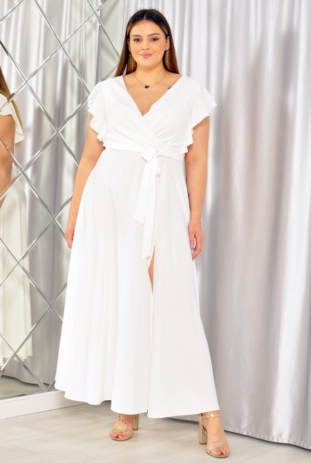 DłUGA DELIKATNA SUKIENKA ŚLUBNA W KOLORZE BIAŁYM. MODEL: KM-7349
