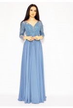 Elegancka sukienka maxi w kolorze szaro-niebieskim. MODEL PW-7426