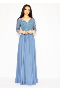 Elegancka sukienka maxi w kolorze szaro-niebieskim. MODEL PW-7426
