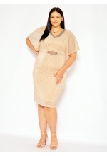 Sukienka midi z szerokim rękawkiem w kolorze brzoskwiniowym . MODEL:CU-7449