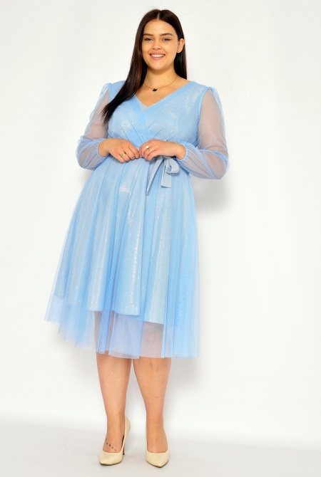 Sukienka midi tiulowa w kolorze błękitnym. MODEL:DV-7466