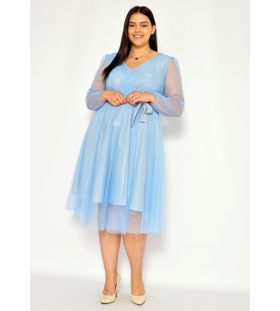 Sukienka midi tiulowa w kolorze błękitnym. MODEL:DV-7466