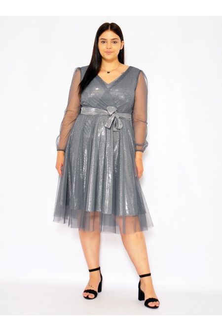 Sukienka midi tiulowa w kolorze szarym. MODEL:DV-7467