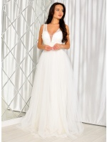 SUKIENKA SLUBNA NA GRUBSZYCH RAMIĄCZKACH Z PEREŁKAMI ZABUDOWANA GÓRA Z DEKOLTEM MODEL PW-7482