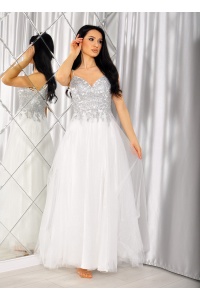 Sukienka ślubna na cienkich ramiaczkach bogato zdobiona na gorsecie. Model: PW-7483