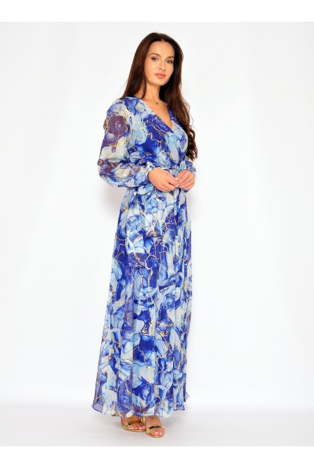 Elegancka sukienka maxi w kolorze szafirowo-błękitnym z długim rękawem.MODEL:SR-7601