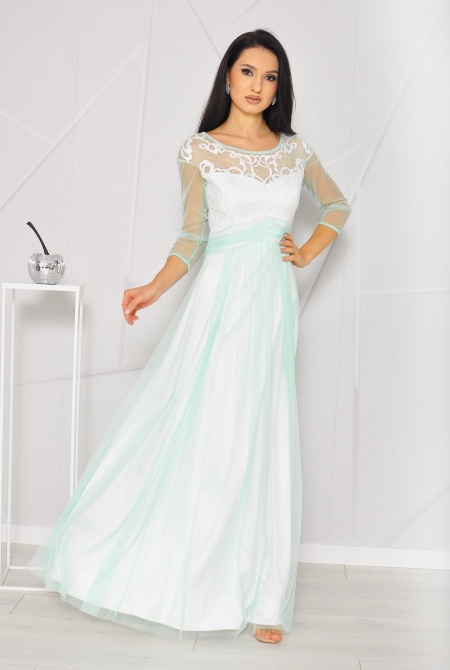 Sukienka maxi rozkloszowana tiulowa w kolorze miętowym. MODEL: CU-7682