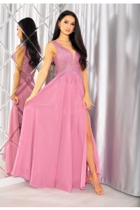 Sukienka maxi z bogato zdobioną górą w kolorze różowym .MODEL:PW-7796