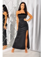 SUKIENKA MAXI Z PIÓRKAMI NA DEKOLCIE W KOLORZE CZARNYM.MODEL: KM-8402