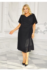 Sukienka midi w kolorze CZARNYM z marszczeniem w talii z połyskującą nitką. Model: BM-8484
