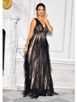 Elegancka sukienka maxi w kolorze beżowo-czarnym. Model: IP-8493