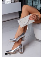 Srebrne czółenka na klocku. Model:SEAS-NS317P silver